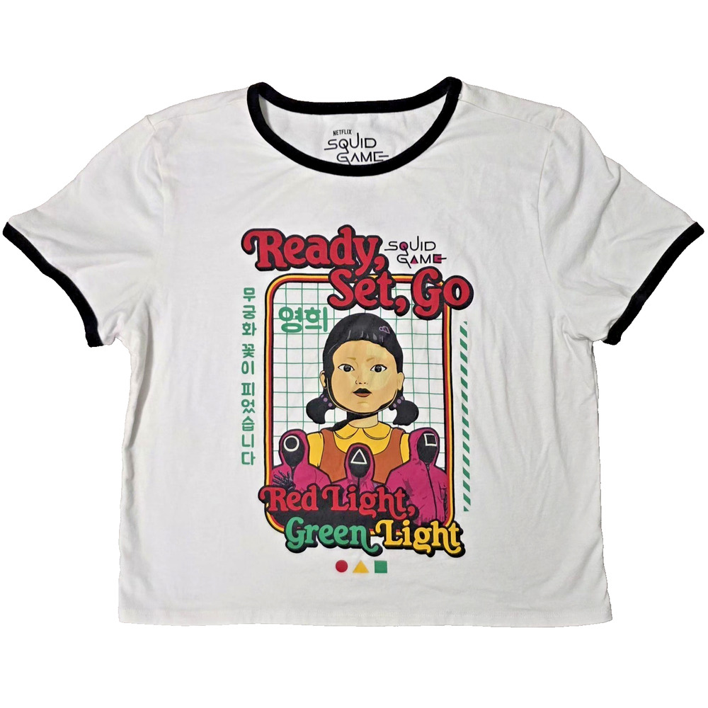 Hot Topic Squid Game Ringer Tee XL Red Light Green Light Doll Netflix Graphic